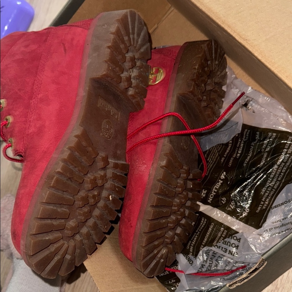 Timberland Red Boots with Gold Accents